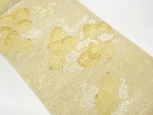 リサイクル　未使用品　姫野織物製　絽若松・梅に色紙散らし模様織出し袋帯（未仕立て）